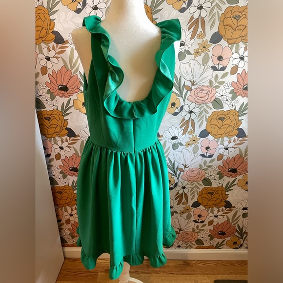 Green KATE SPADE US 10 Scenic Route Beryl Green Open Ruffle Back Mini Dress - Picture 2 of 4